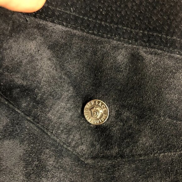 Versace JEANS COUTURE VTG Wool Blend Knit Suede Leather Navy Jacket Sz S - Picture 4 of 16